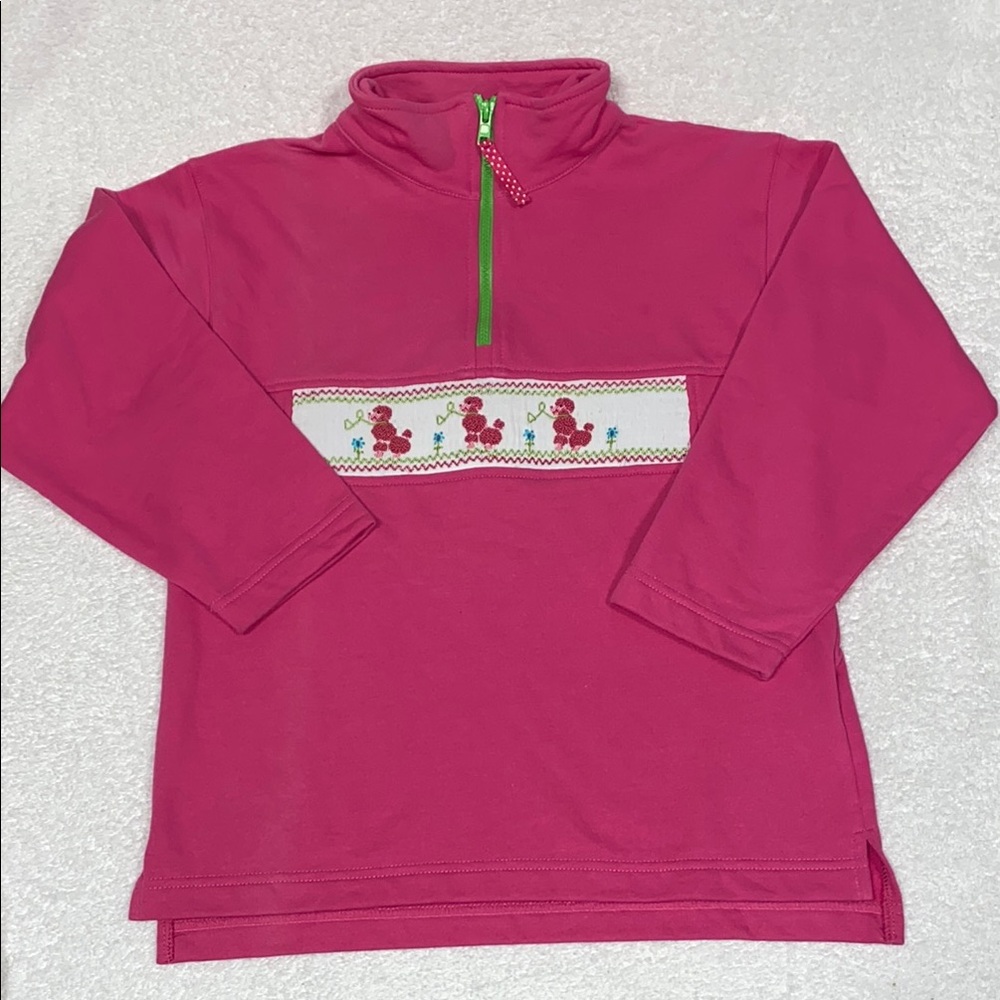 Kelly’s Kids Pink poodle smocked Pullover quarter zip Top medium 7/8